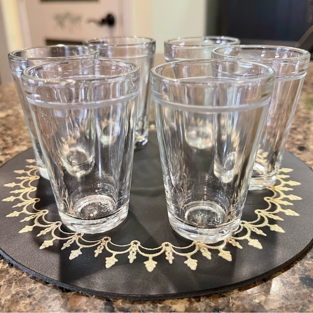 VINTAGE, HAZEL ATLAS, SET OF 6 SHOT GLASSES. ALL ARE IN EXCELLENT CONDITION.